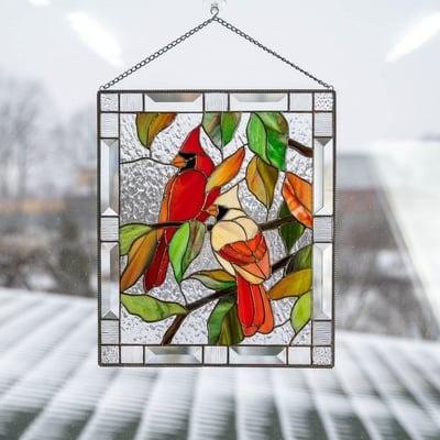 Stained Glass Window Cling Sun Catcher Panel for Indoor Outdoor Wall Decor, Acrylic Light Prism Art with Hummingbird Cardinal Butterfly | Thomler