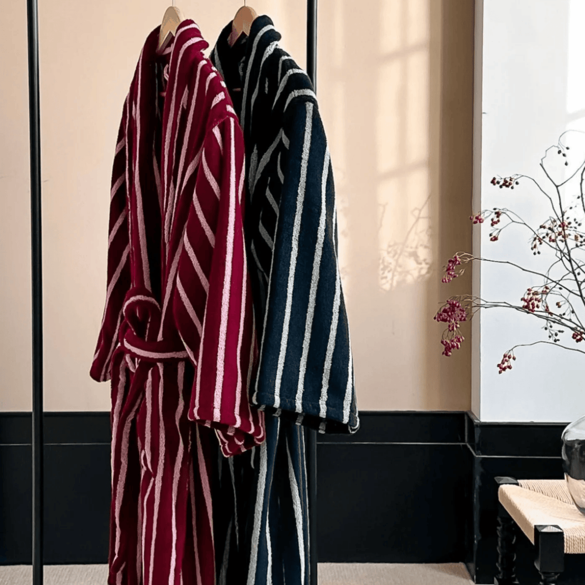 Jacquard Striped Robe in Pure Organic Cotton for Bath & Lounge | Thomler