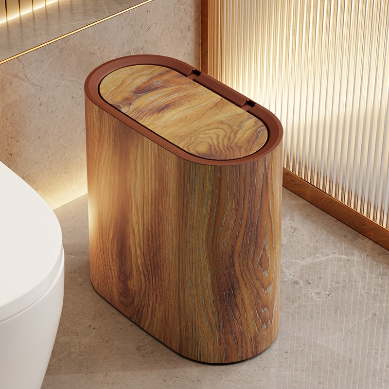 Waste Basket with Hinged Lid for Small Spaces – Oval Desktop Garbage Can for Bathroom, Bedroom, Office & Vanity | Thomler