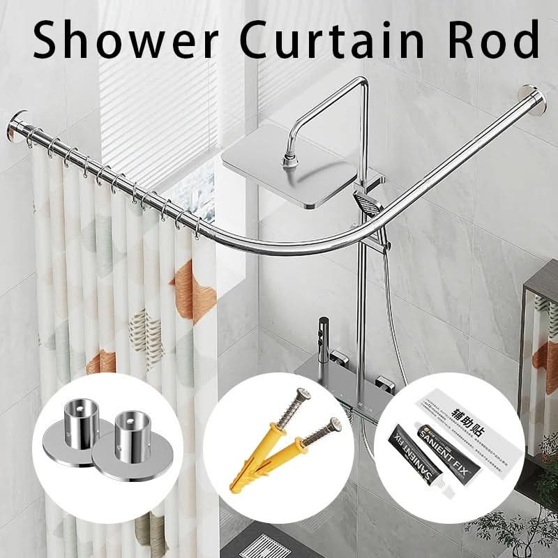 Corner Shower Rod Extendable No-Drill Stainless Steel L-Shape for Bathroom Wet Room | Thomler