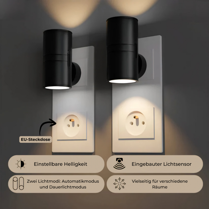 Plug-In Dimmable Night Light with Auto Sensor – Adjustable LED Wall Lamp for Bedroom, Hallway & Bathroom | Thomler