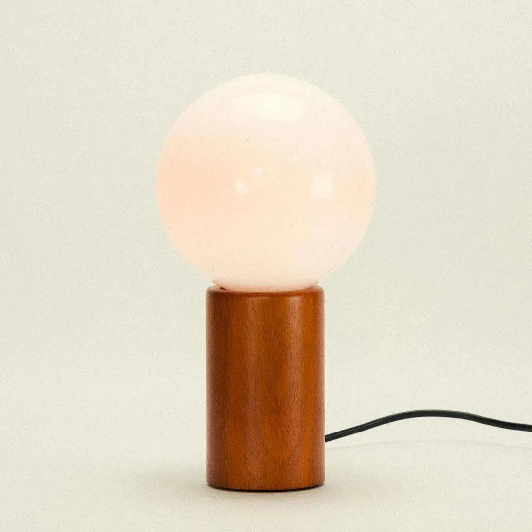 Table Lamp Solid Wood Glass Globe 28.0 cm Warm Ambient Bedroom Nightstand Mid Century Modern Accent Lighting | Thomler