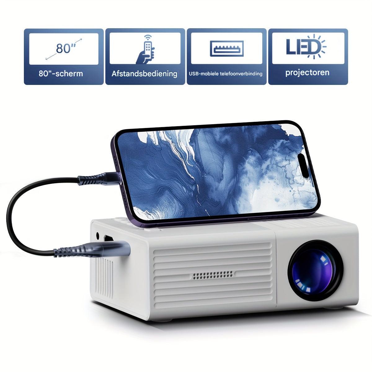 Portable HD Mini Projector 3000 Lumens LED Home Theater Display for Movies Gaming Presentations HDMI USB Compatible 80-Inch Screen Indoor | Thomler