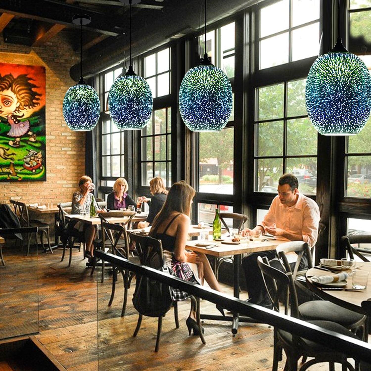 Spherical Hanging Pendant with Iridescent Multi-Hue Glass Shade for Dining Room Kitchen Island Bar Counter Breakfast Nook Entryway Hallway | Thomler
