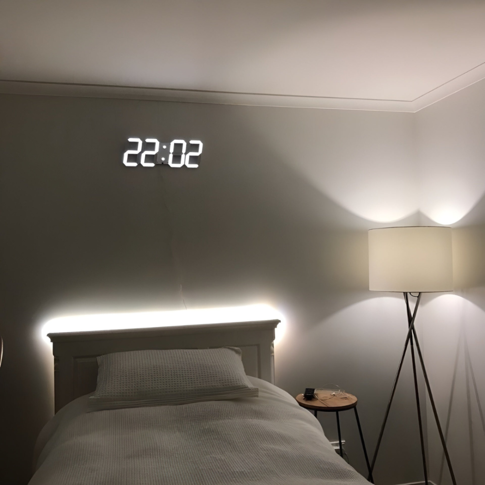 Wall Clock Plastic 22.5 cm 3D LED Digital Bedroom Office Display Alarm Timer Freestanding Modern Decor | Thomler