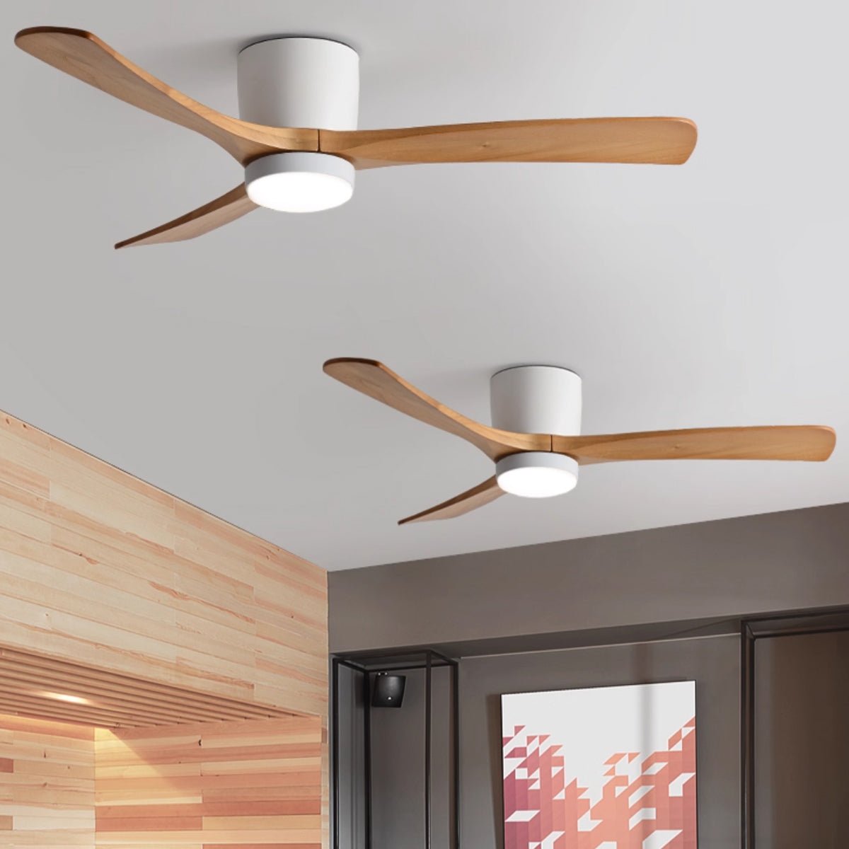 Nordic Ceiling Fan Light 42 in Solid Wood Blades LED Bedroom Living Room Quiet DC Motor Modern Ceiling Fan | Thomler