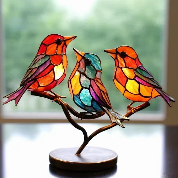 Hand-Painted Metal Bird Figurines for Shelf & Mantel | Colorful Tabletop Decor Set | Modern Perched Birds for Living Room, Bedroom, Office | Thomler