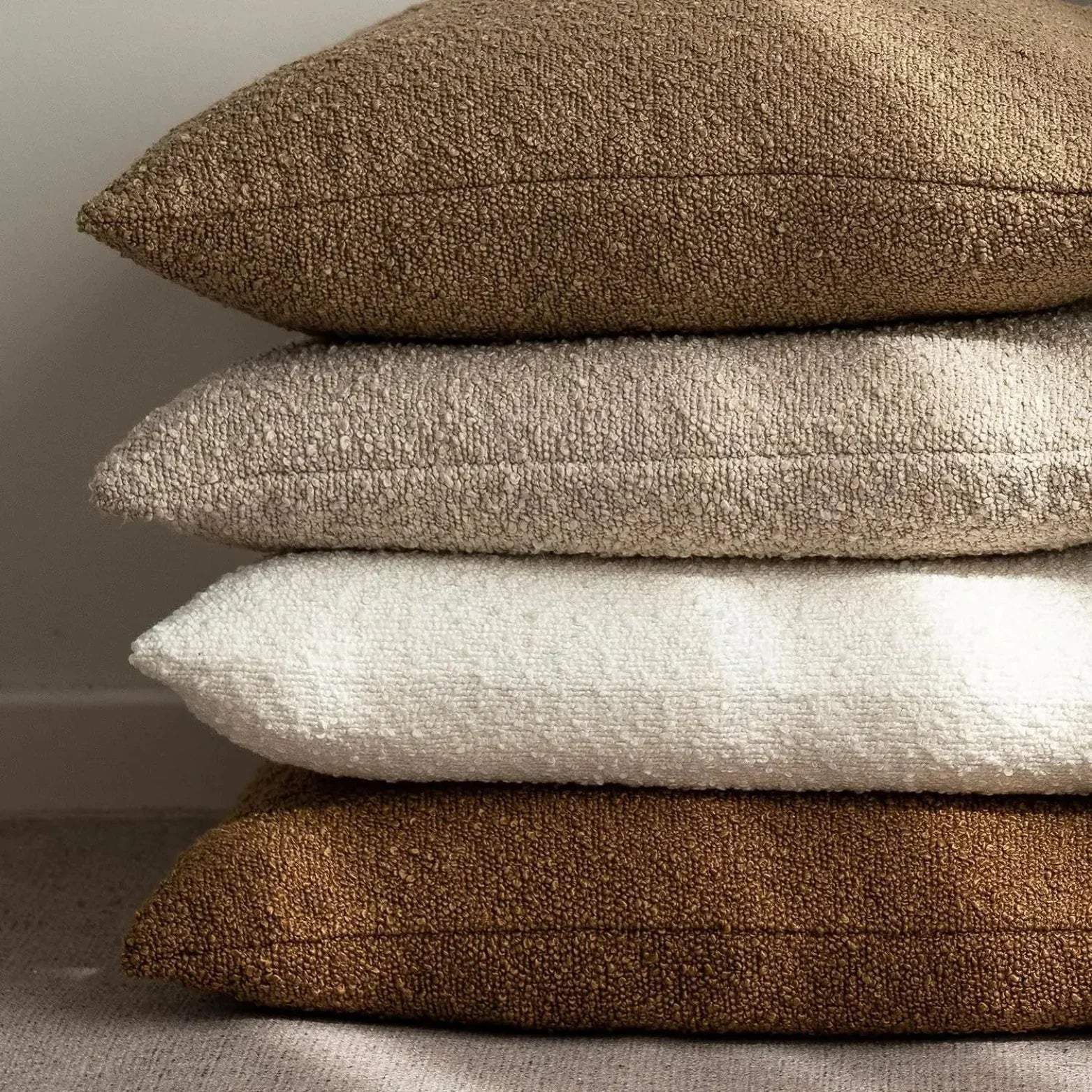 Cushion Cover Bouclé Fabric 45.0 cm x 45.0 cm Neutral Sofa Bed Decorative Throw Pillow Case Minimalist Living Room Accent | Thomler
