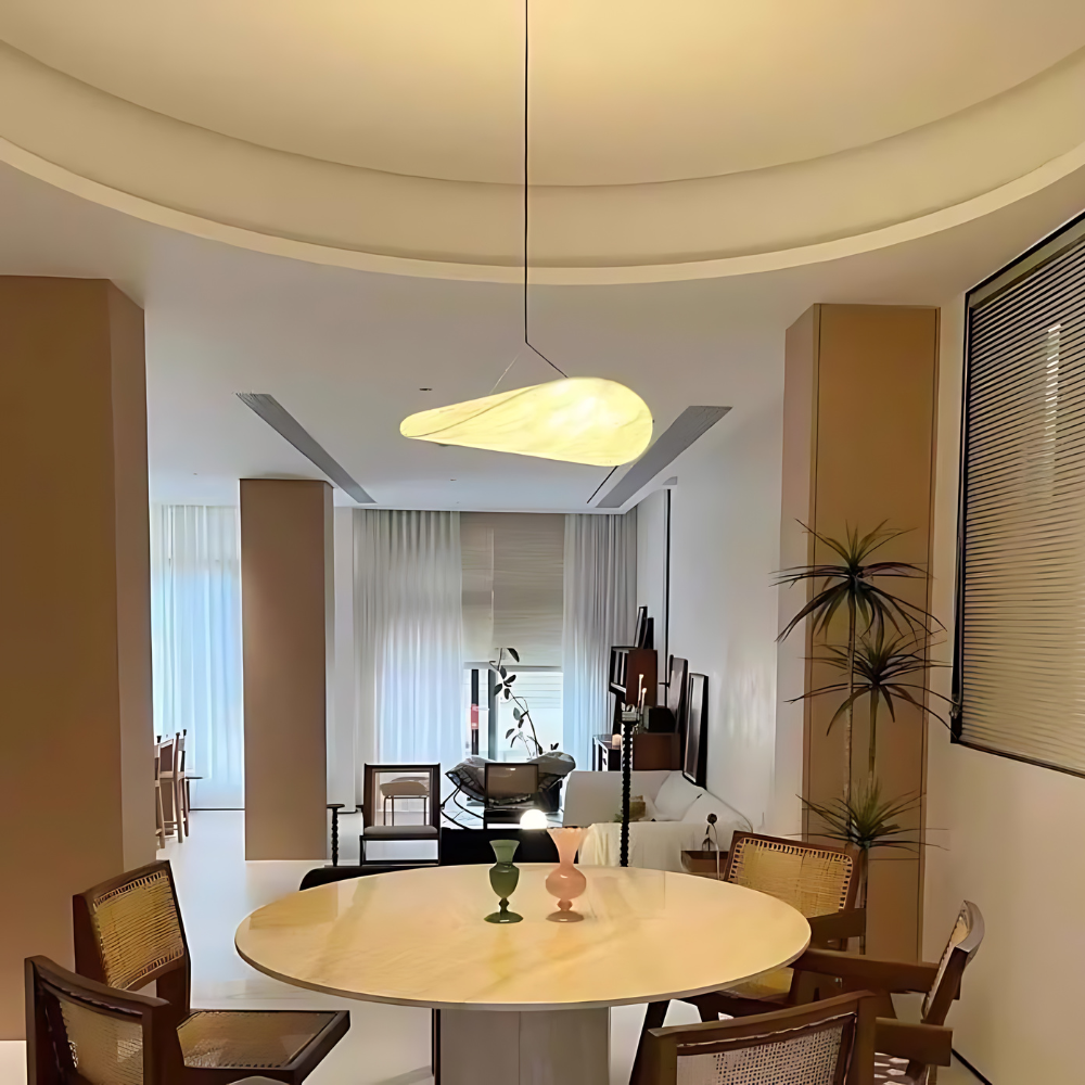 Pendant Light Handwoven Silk Shade Up To 80.0 cm White Dining Room Bedroom Japandi Scandinavian Hanging Ceiling Lamp | Thomler