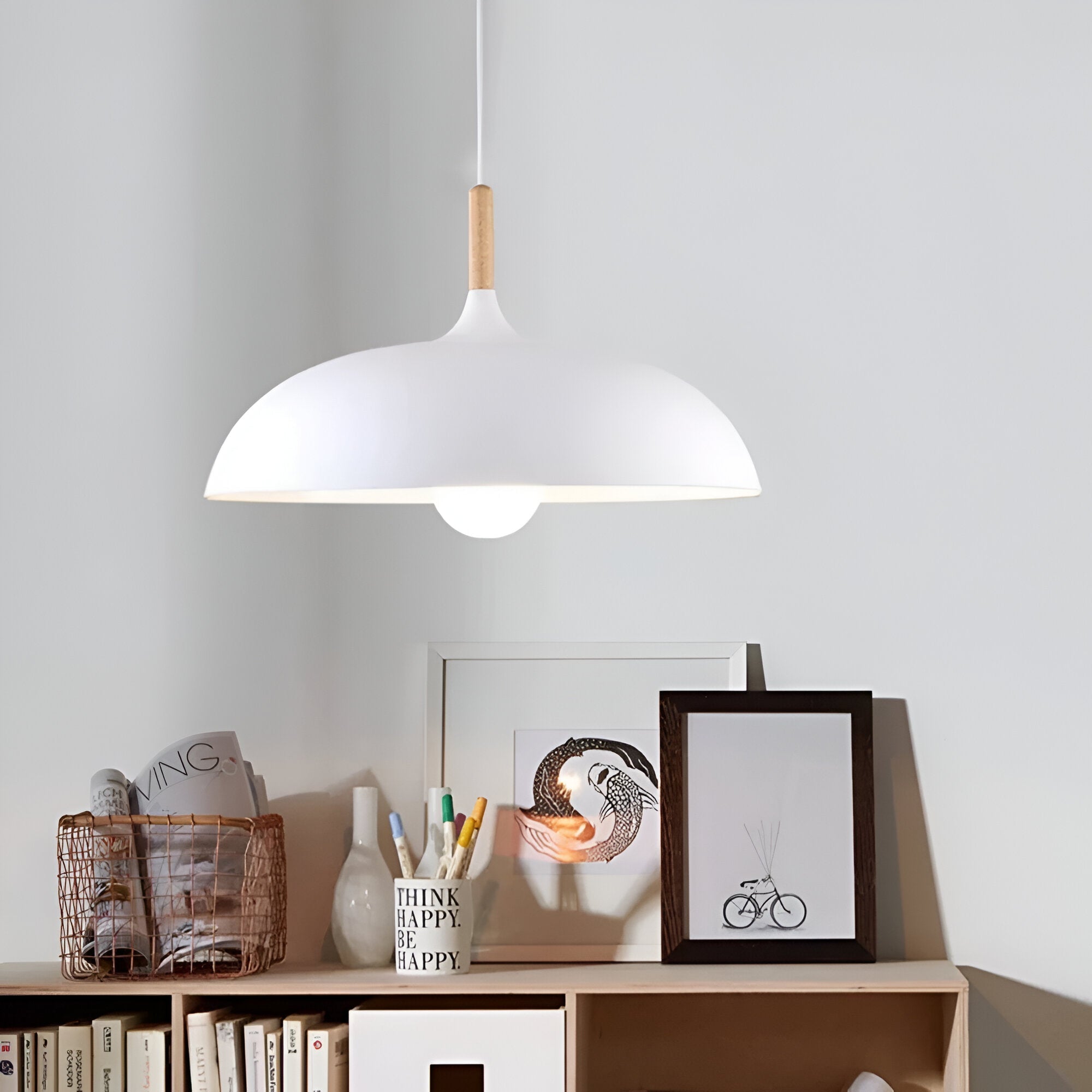 Pendant Light Wood Iron Shade Ø35.0–60.0 cm Dining Room Kitchen Island Japandi Scandinavian Hanging Ceiling Lamp E27 | Thomler