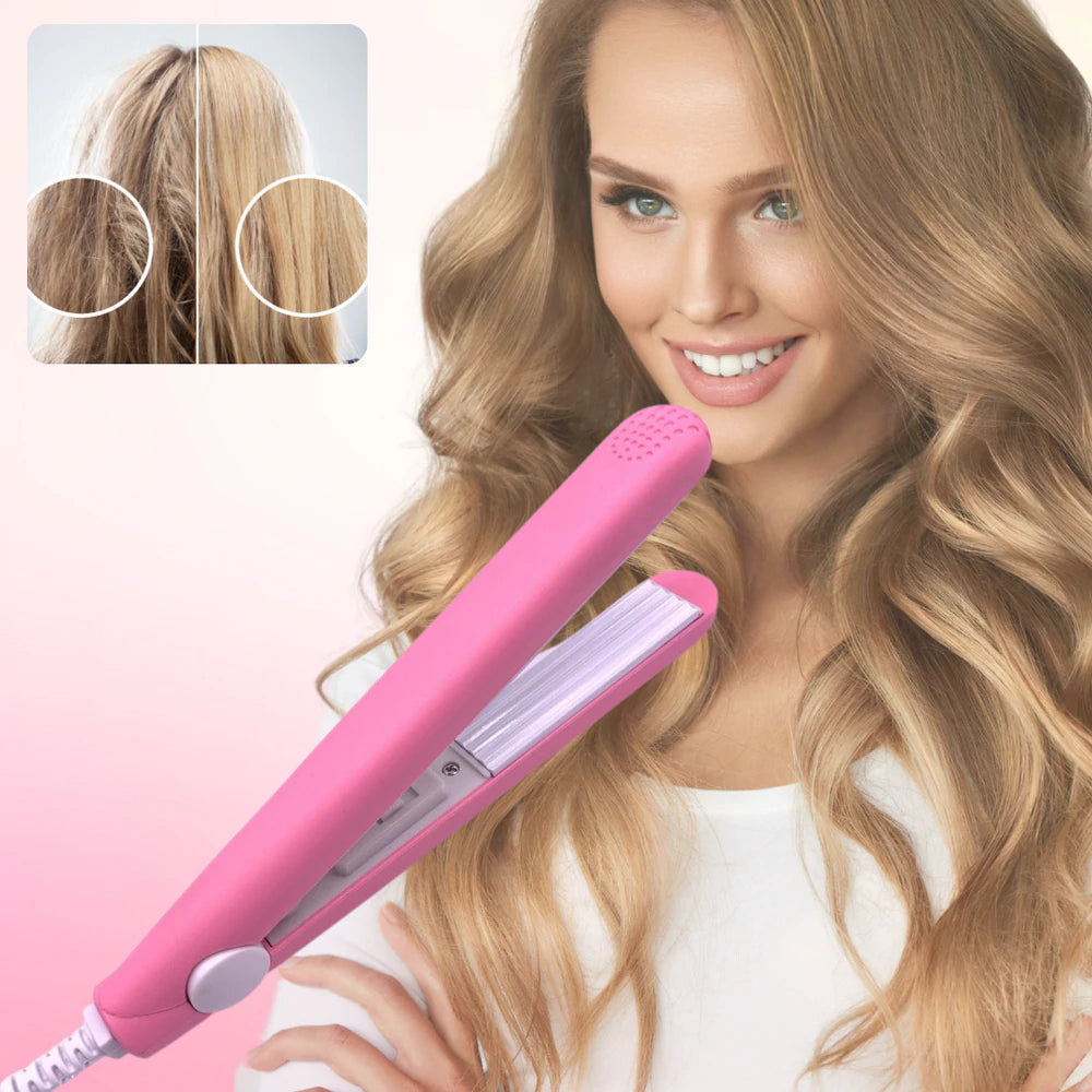 Compact Ceramic Hair Straightener & Curler 2-in-1 | 30-Second Heat-Up | Travel-Size Styling Iron with Tourmaline Plates for Smooth Curls | Thomler