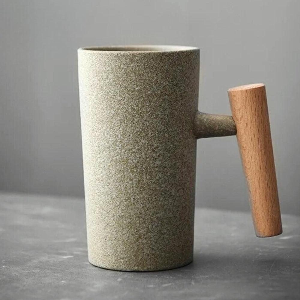 Handcrafted Ceramic Coffee Mug with Wooden Handle – Earthy Tones & Organic Design for Home | Thomler