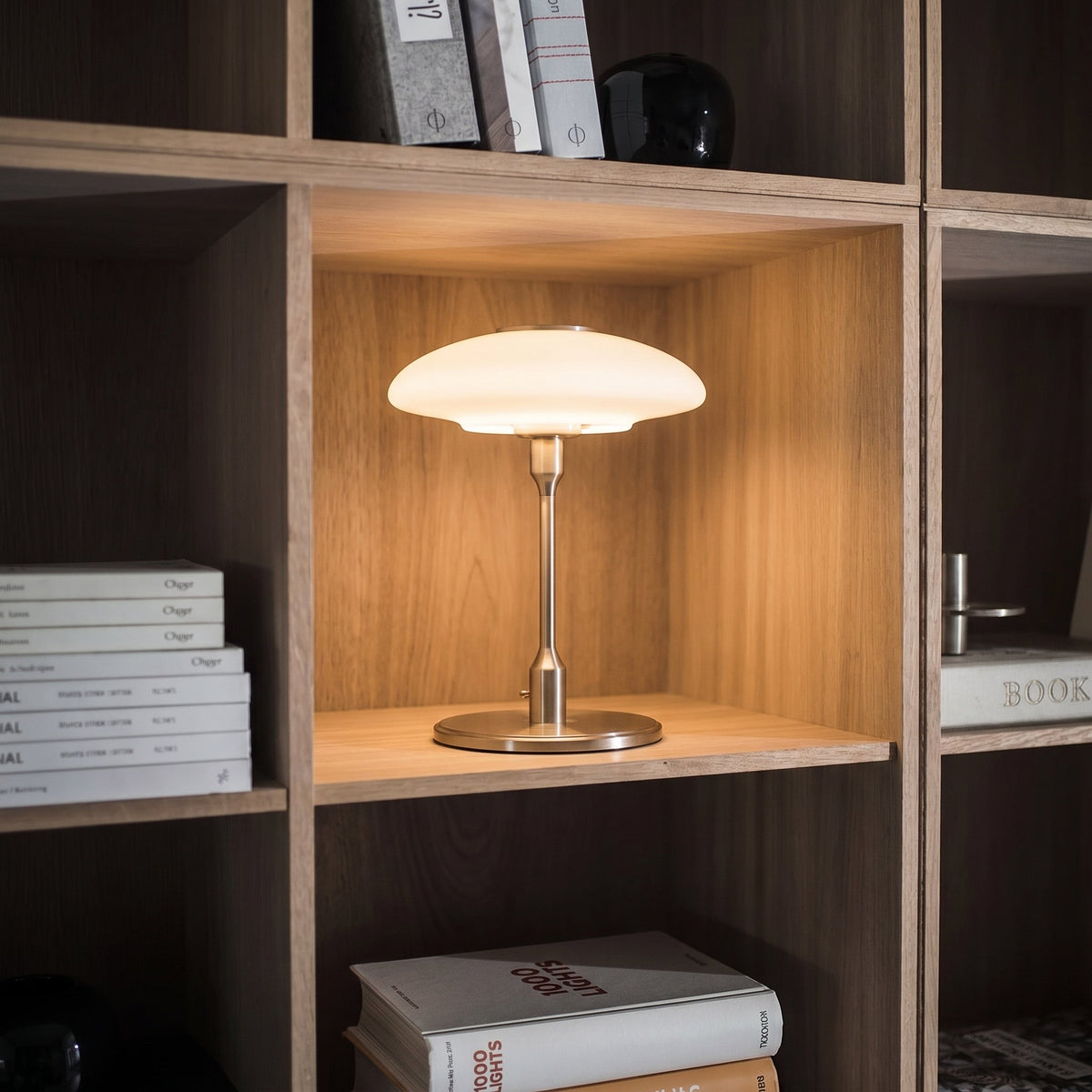 Modern Sculptural Table Lamp with Minimalist Metal & Glass Design for Nightstand, Desk & Side Table | Contemporary Nordic-Inspired Accent | Thomler