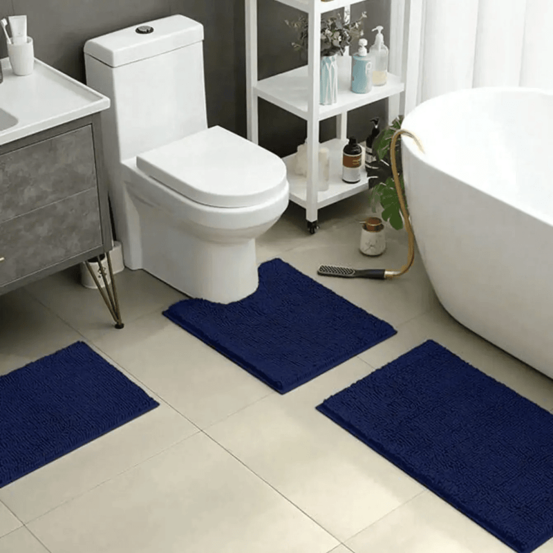 Bath Mat Chenille 50.0 x 80.0 cm Blue Bathroom Non Slip Absorbent Rug Shower Bath Toilet Floor Mat | Thomler
