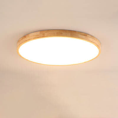 Slim Profile Round Wood Ceiling Light Fixture with Integrated LED – Modern Flush Mount in Natural Beige Finish for Bedroom, Living Room & | Thomler