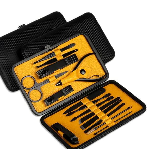 Stainless Steel Nail Care Kit 15-Piece with Portable Travel Pouch for Manicure Pedicure Grooming at Home or on the Go | Thomler