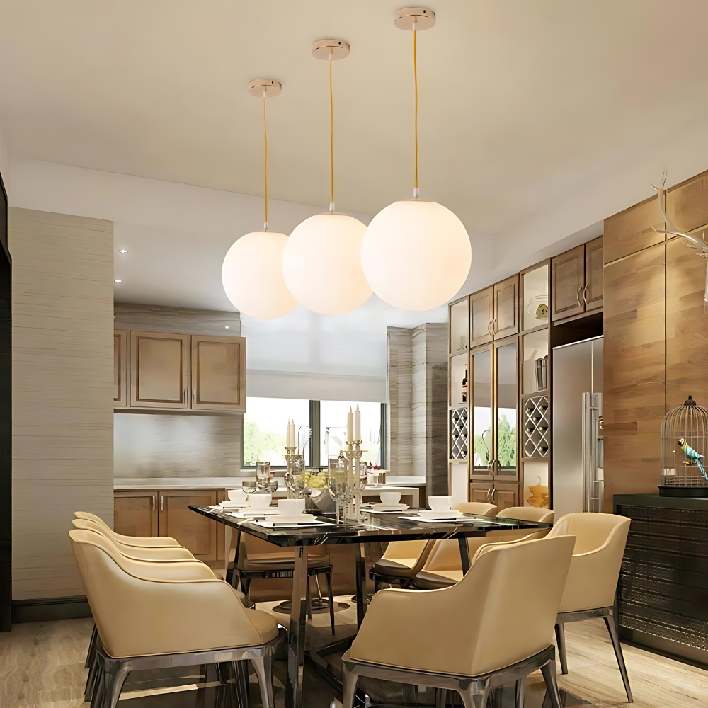Pendant Light Milky Glass 9.8 in White Dining Room Kitchen Island Hanging Ceiling Lamp Modern Minimalist Globe Fixture | Thomler
