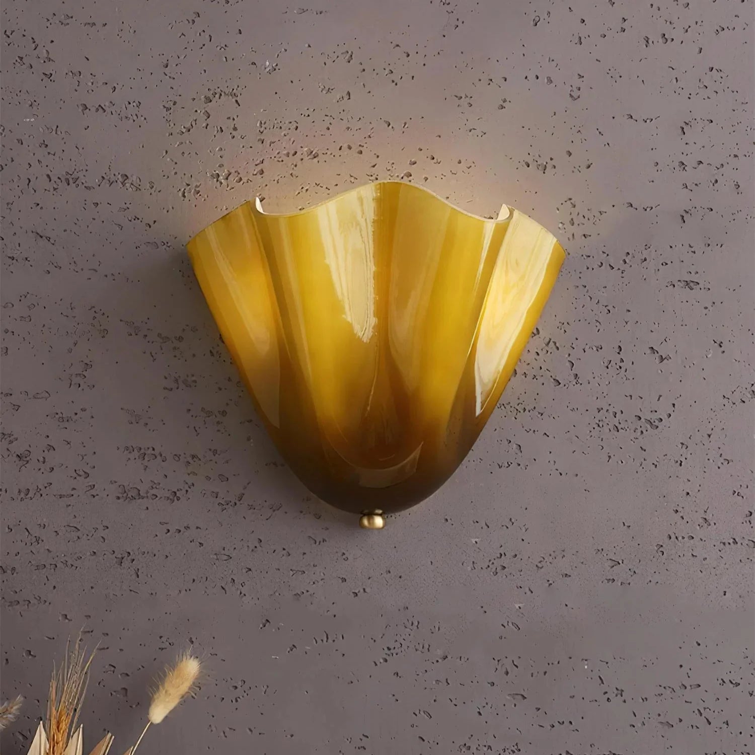 Shell-Inspired Glass Sconce 11 Inch Wide Vintage Iron Bedside Fixture Warm Ambient Hallway Lighting E14 Base Brown Green Beige Tinted Shade | Thomler