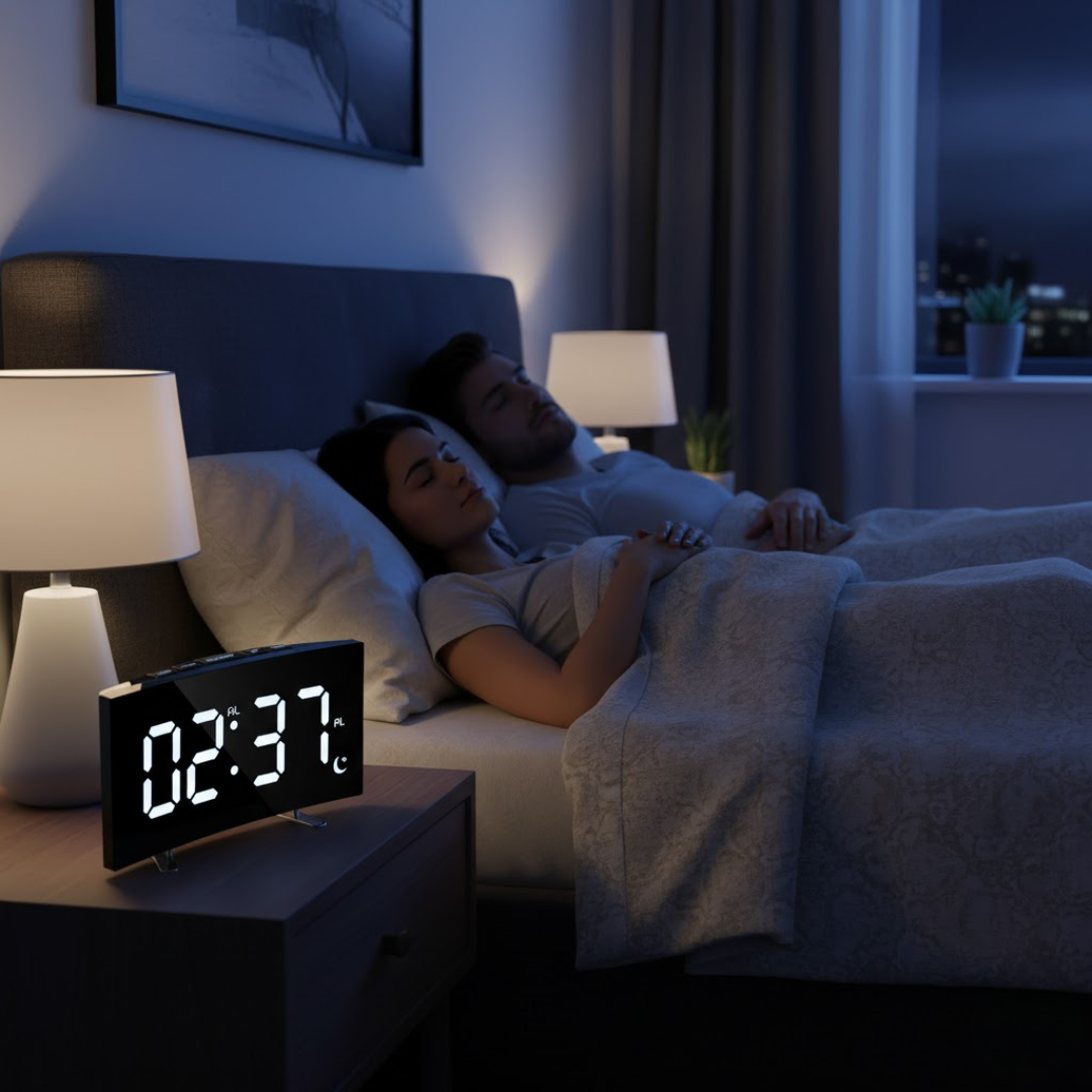Alarm Clock LED Curved Display 17.0 cm USB Bedroom Bedside Digital Desk Clock Large Screen | Thomler