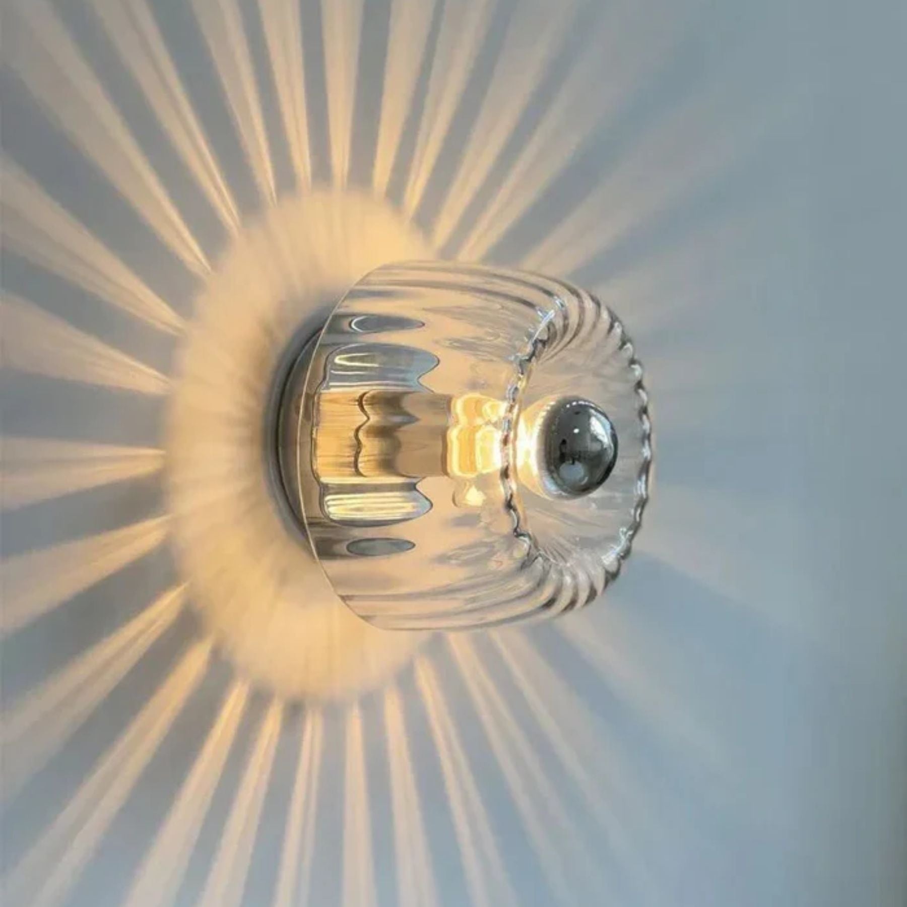 Wall Lamp Ribbed Glass E14 Metal Transparent Bedroom Hallway Bauhaus Retro Accent Lighting | Thomler