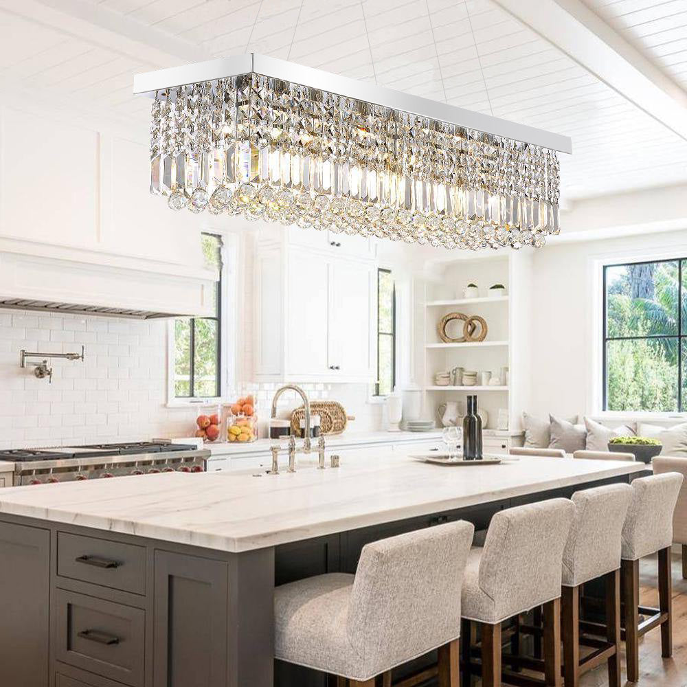 Linear K9 Glass Drop Ceiling Light Fixture for Dining Room & Kitchen – Chrome Finish | Thomler