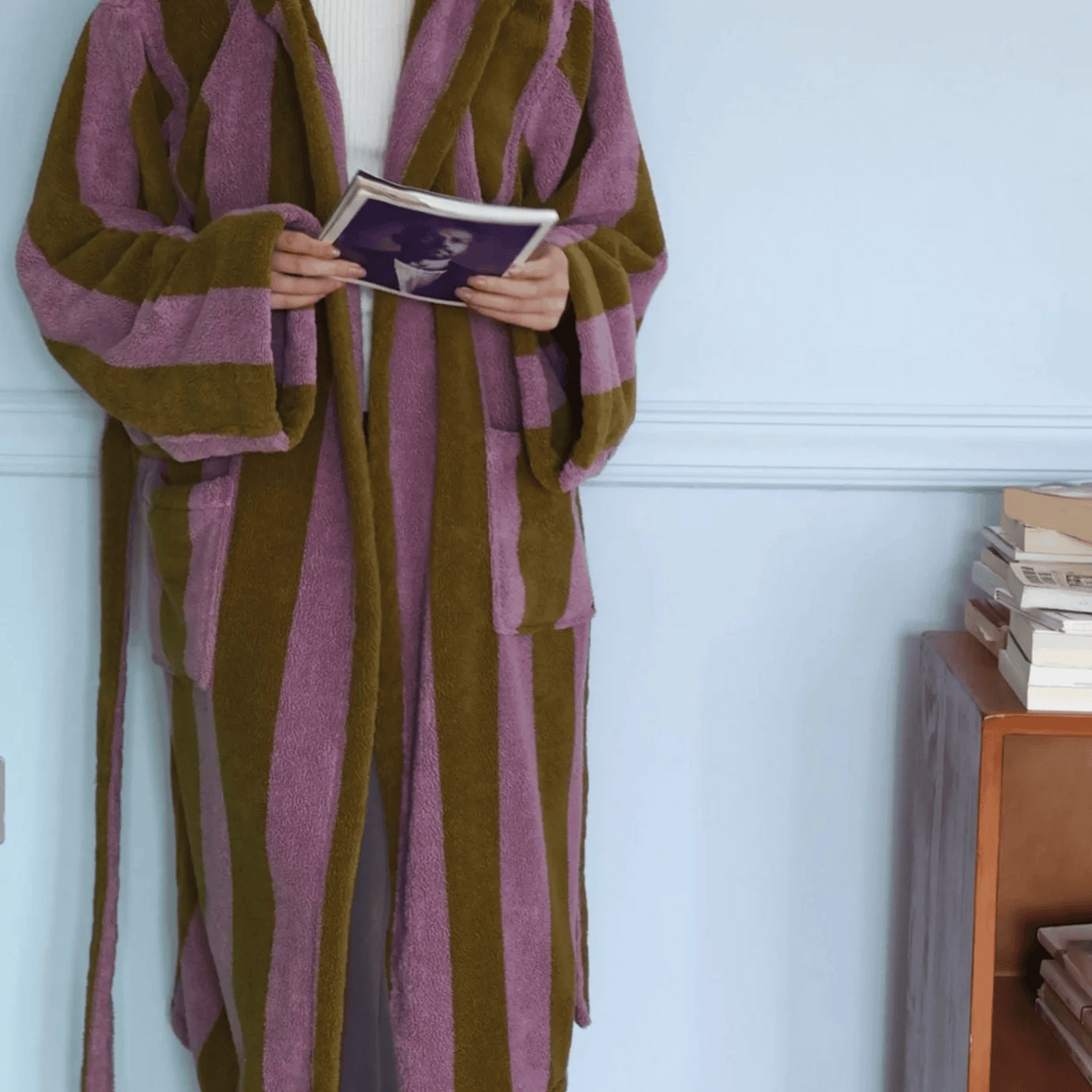 Heavyweight Organic Cotton Spa Robe for Women – Woven Jacquard Striped Bathrobe with Absorbent Quick-Dry Fabric | Thomler