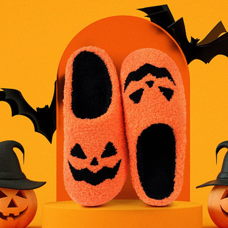 Festive Ghost & Jack-O'-Lantern Indoor Slippers for Halloween – Plush Memory Foam Comfort Footwear | Thomler