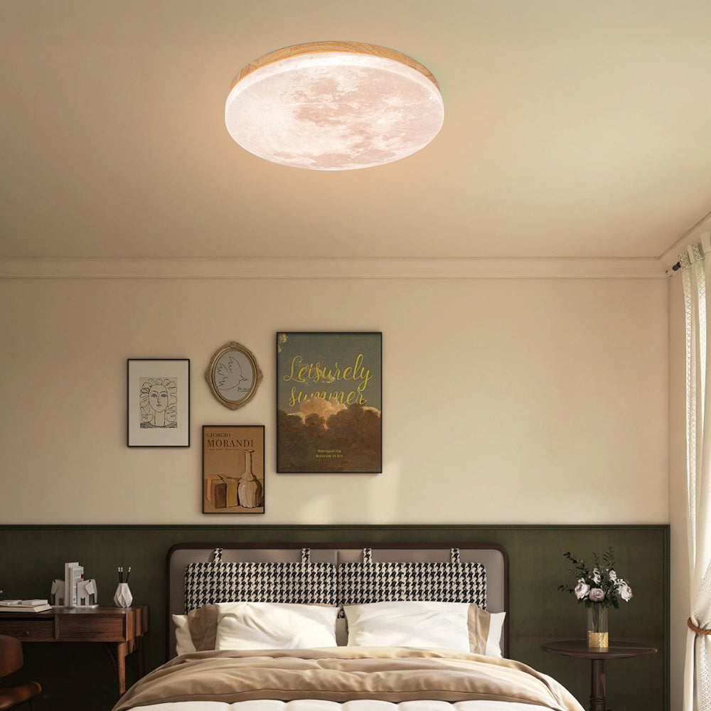 Ceiling Light Wood Acrylic 48.0 cm Moon Design Bedroom Living Room Flush Mount LED Ambient Lighting | Thomler