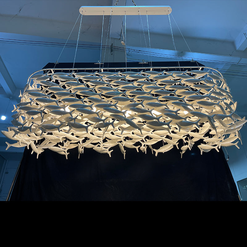 Ceramic Fish Sculpture Chandelier for Dining Room – Modern Coastal Pendant Light Fixture with Adjustable Hanging Height | Thomler