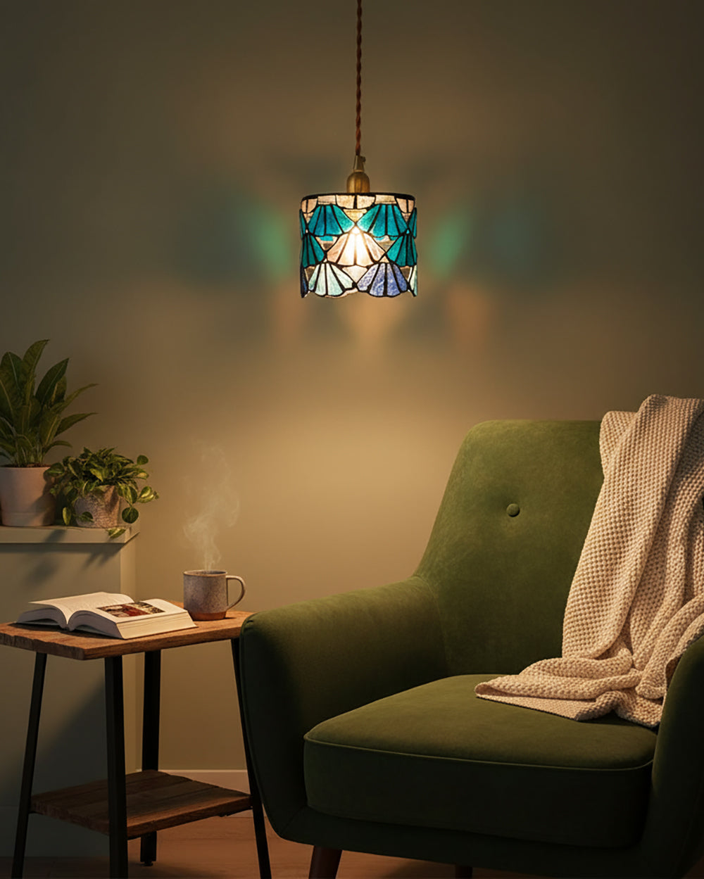 Pendant Light Glass 5.3 in Blue Pink Brass Stained Ceiling Lamp Vintage Home Dining Room Kitchen Lighting | Thomler