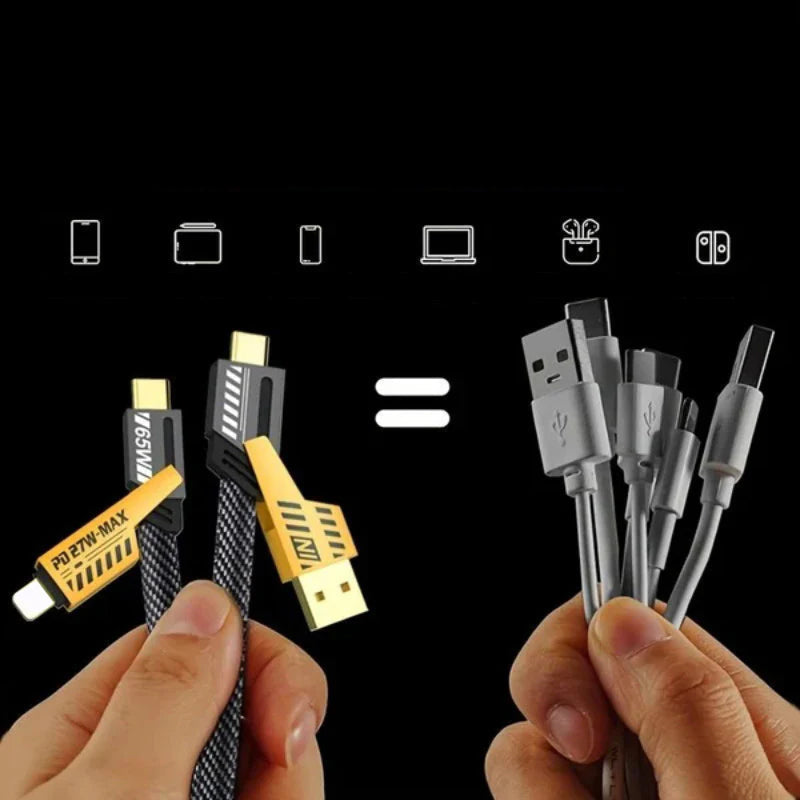 Multi-Device 65W USB-C Power Delivery Charging Cable with Dual Input & Output Ports for iPhone iPad MacBook Android Tablets | Thomler