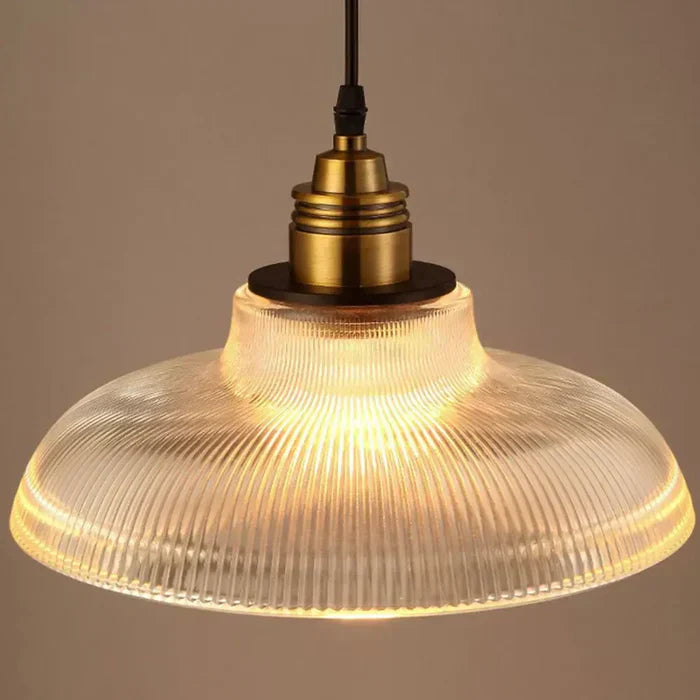Pendant Light Glass Ribbed Shade 30.0 cm Amber Dining Room Kitchen Island Hanging Ceiling Lamp Vintage Modern | Thomler