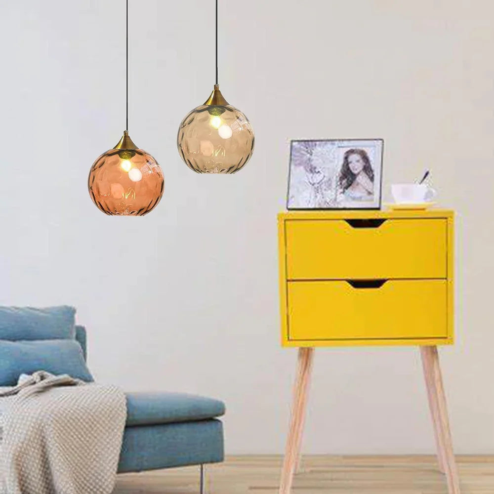 Pendant Light Ripple Glass 7.9 in Sphere Adjustable Dining Room Kitchen Hanging Ceiling Lamp Modern Nordic Minimalist Fixture | Thomler