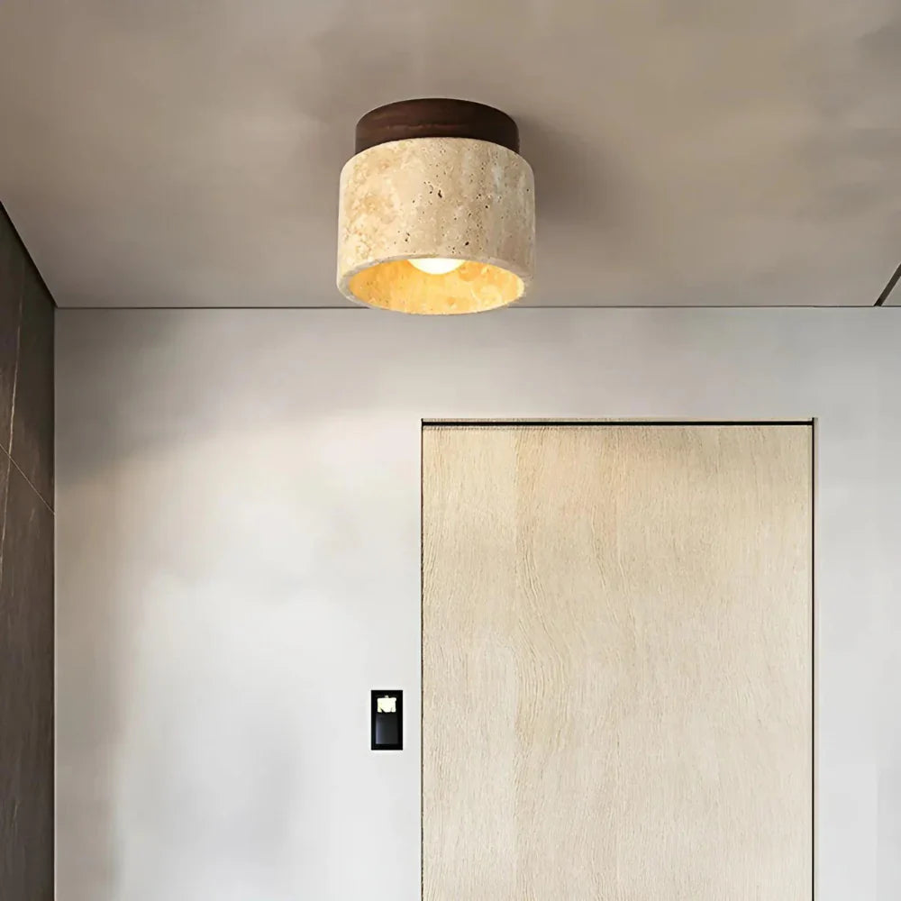 Ceiling Light Travertine Stone 4.7 in Cream Hallway Surface Mount LED Japandi Minimalist Flush Mount Fixture | Thomler