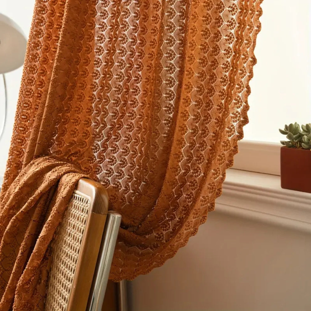 Handcrafted Mesh Window Panel Orange Bohemian Farmhouse Drape Rod Pocket Bedroom Living Room Dining Room Light Filtering Privacy | Thomler