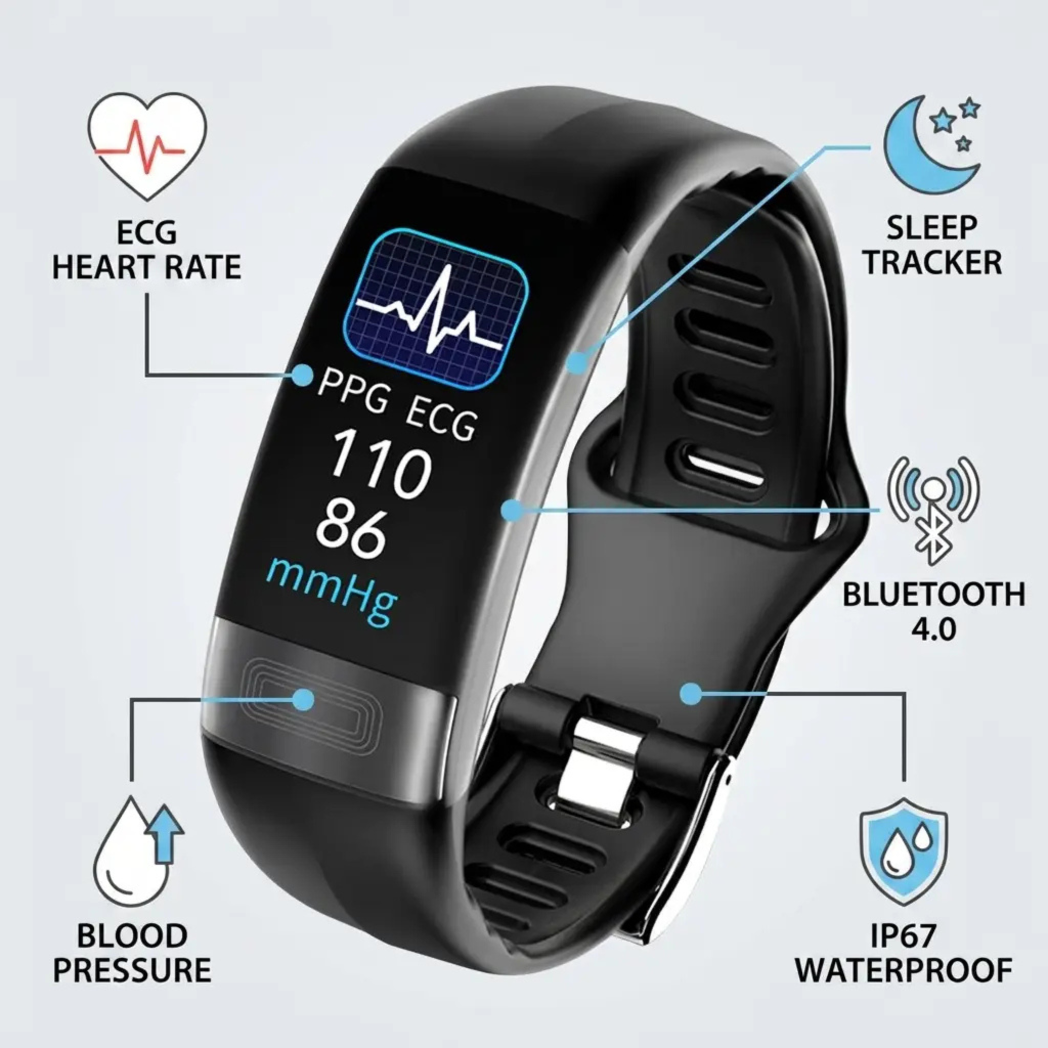 Health Tracking Wristband Heart Rate Blood Oxygen ECG Silicone Fitness Watch for iOS Android Women Men Sleep Activity Monitor | Thomler