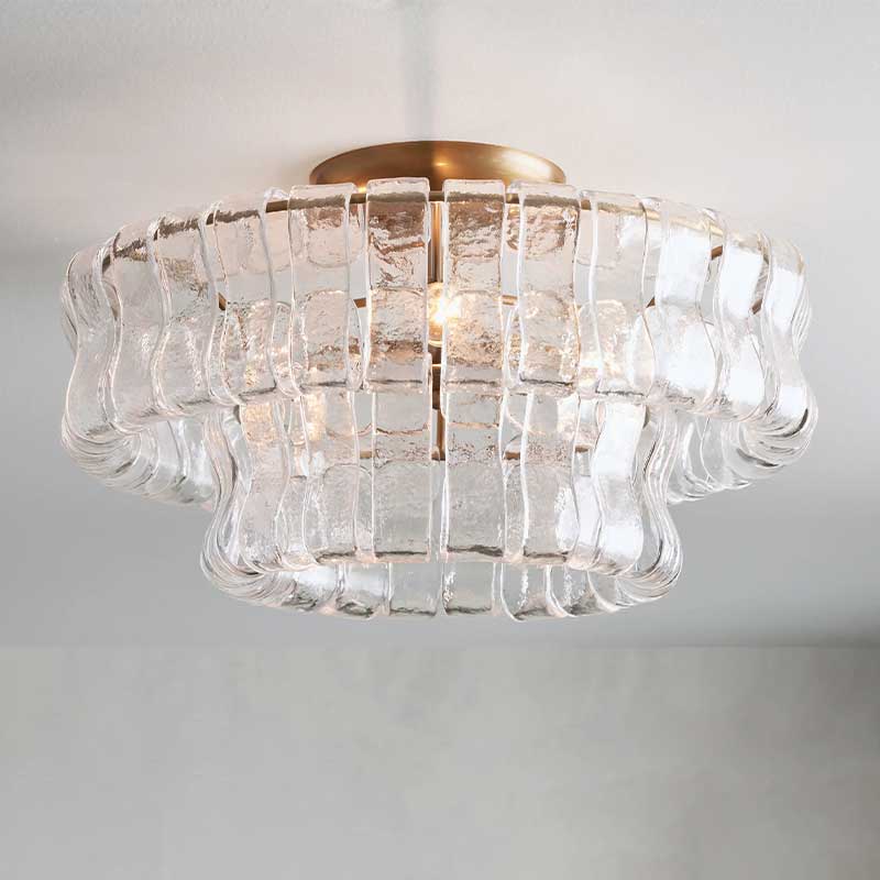 Textured Glass Flush Mount Ceiling Light 18-Inch Brass Finish 3-Light Modern Fixture for Living Room Bedroom Dining Room Entryway | Thomler