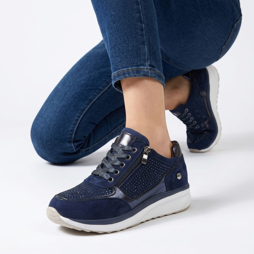 Women's Cushioned Walking Sneakers with Side Zipper – Lightweight Everyday Shoes for Work, Travel & Casual Outings | Thomler