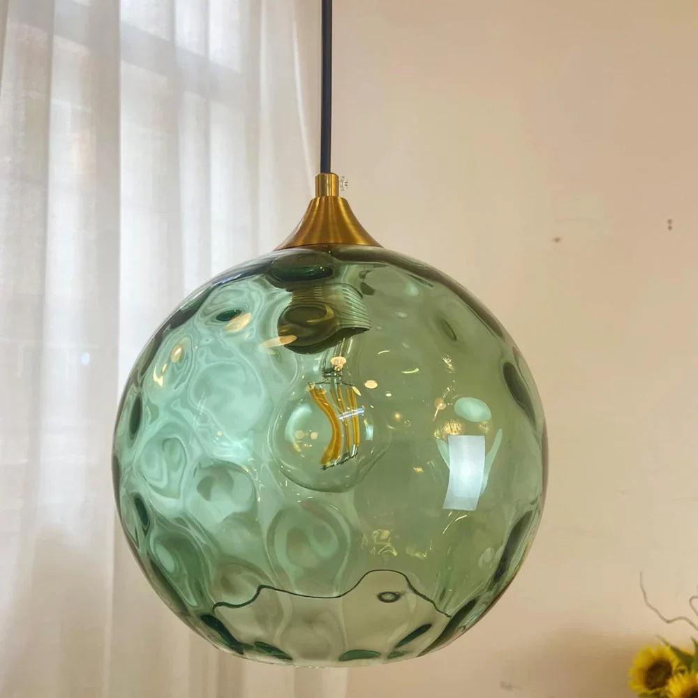 Pendant Light Ripple Glass 7.9 in Sphere Adjustable Dining Room Kitchen Hanging Ceiling Lamp Modern Nordic Minimalist Fixture | Thomler