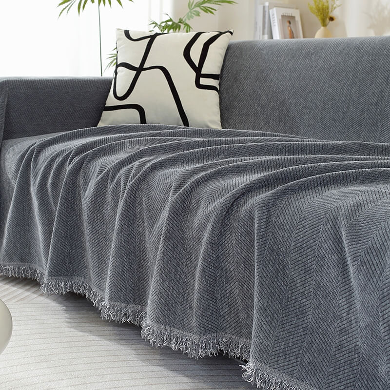 Herringbone Throw Blanket with Tassels for Sofa or Chair – Soft Textured Cover for Living Room, Bedroom & Couch Protection – Woven Home | Thomler