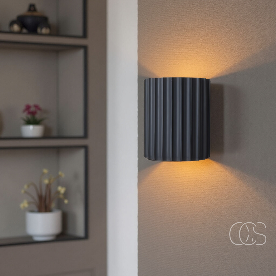 Ridged Round LED Wall Sconce with Warm Ambient Up & Down Light for Hallway, Bedroom & Living Room | Modern Minimalist Design in Four Earth | Thomler