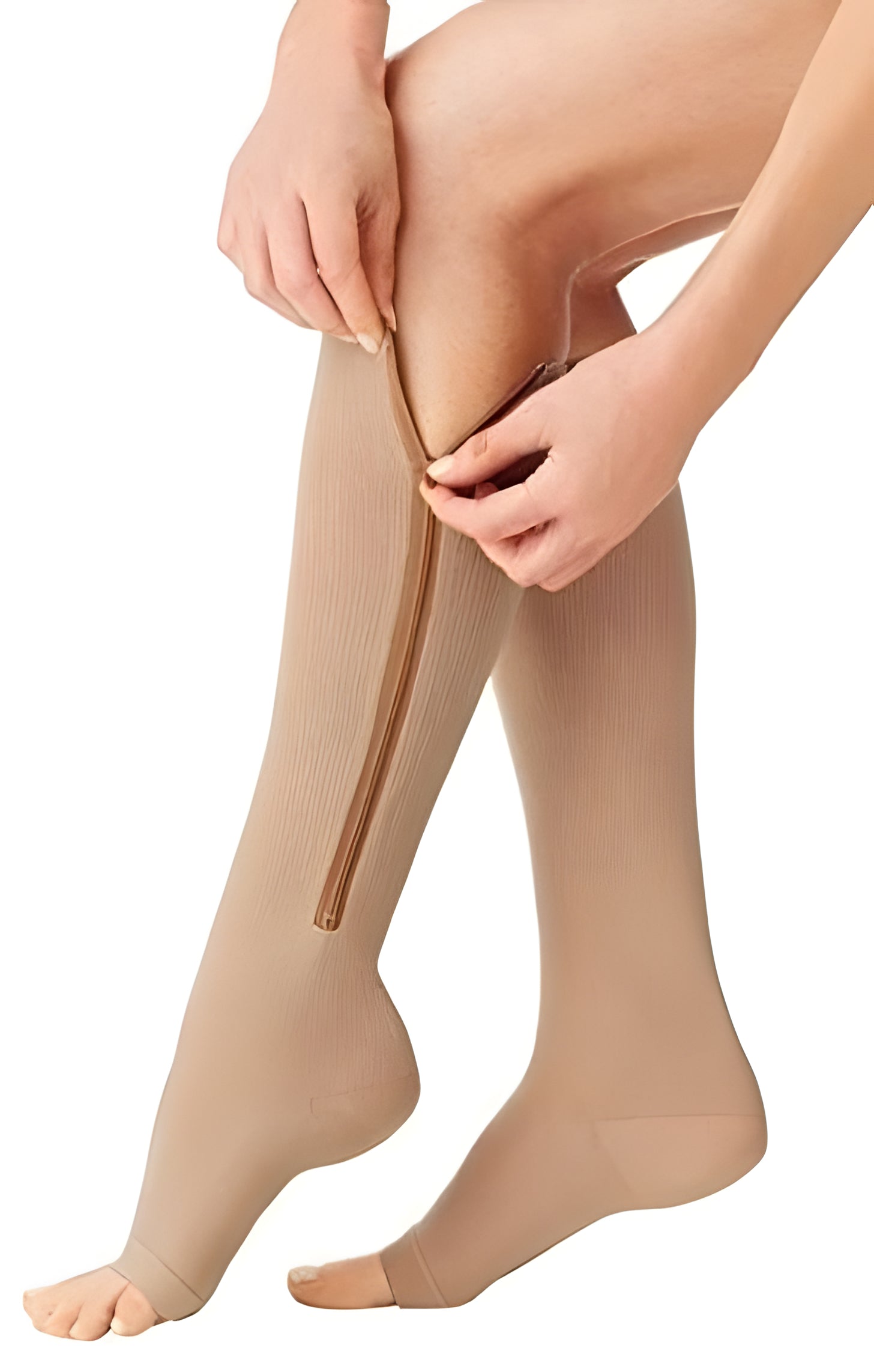 Open-Toe Knee-High Compression Socks with Side Zipper for Men & Women | Firm 20-30 mmHg Leg Support Stockings for Circulation, Swelling & Va | Thomler