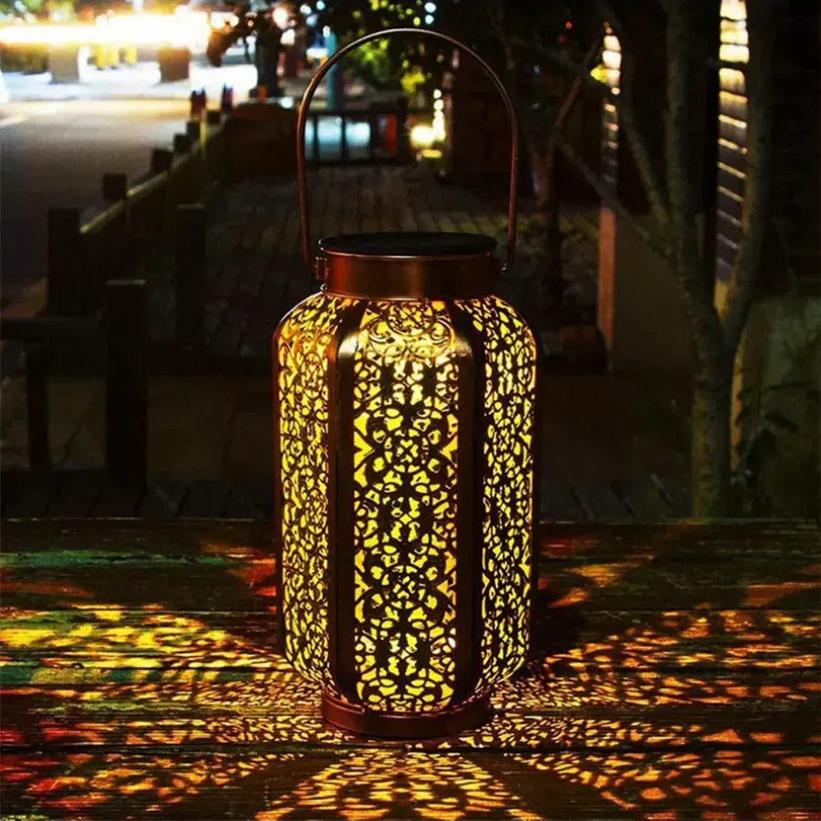 Solar Lantern Iron 23.5 cm (9.3") Copper Garden Patio Moroccan Outdoor Light Decorative Hanging Lighting | Thomler