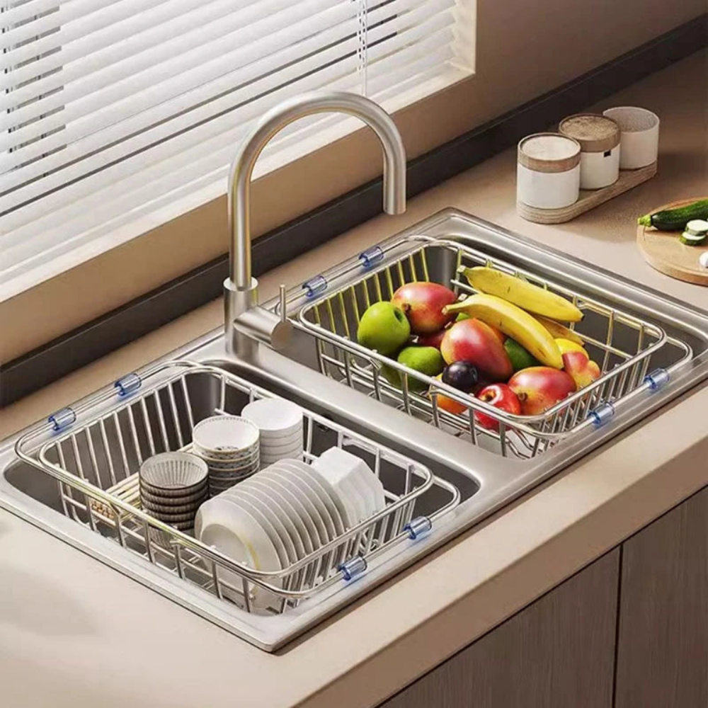 Expandable Over-Sink Dish Rack – Adjustable Width Steel Storage Organizer for Countertops & Kitchens | Thomler