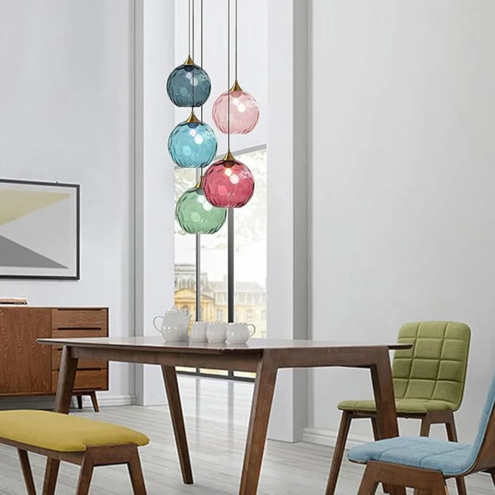 Pendant Light Ripple Glass 7.9 in Sphere Adjustable Dining Room Kitchen Hanging Ceiling Lamp Modern Nordic Minimalist Fixture | Thomler