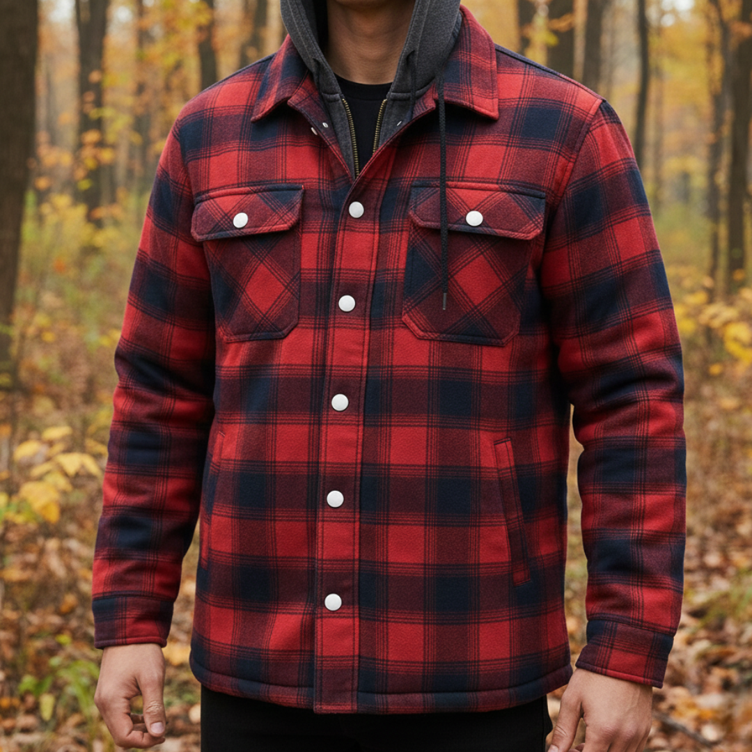 Quilted Plaid Flannel Shirt Jacket with Removable Hood for Men – Button Front & Zip Closure | Thomler