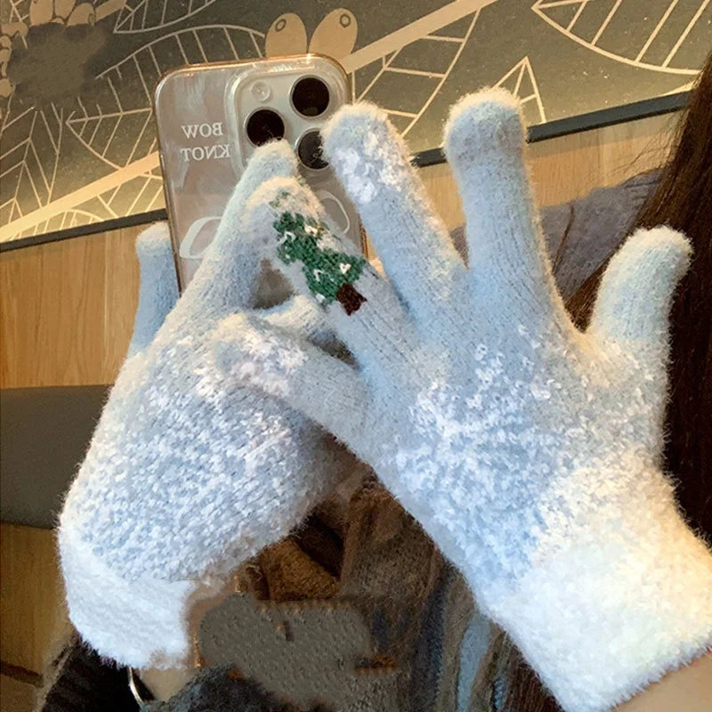 Convertible Mitten Gloves with Fold-Back Finger Covers – Plush Fleece Winter Hand Warmers for Women & Teens – Holiday Embroidered Design | Thomler