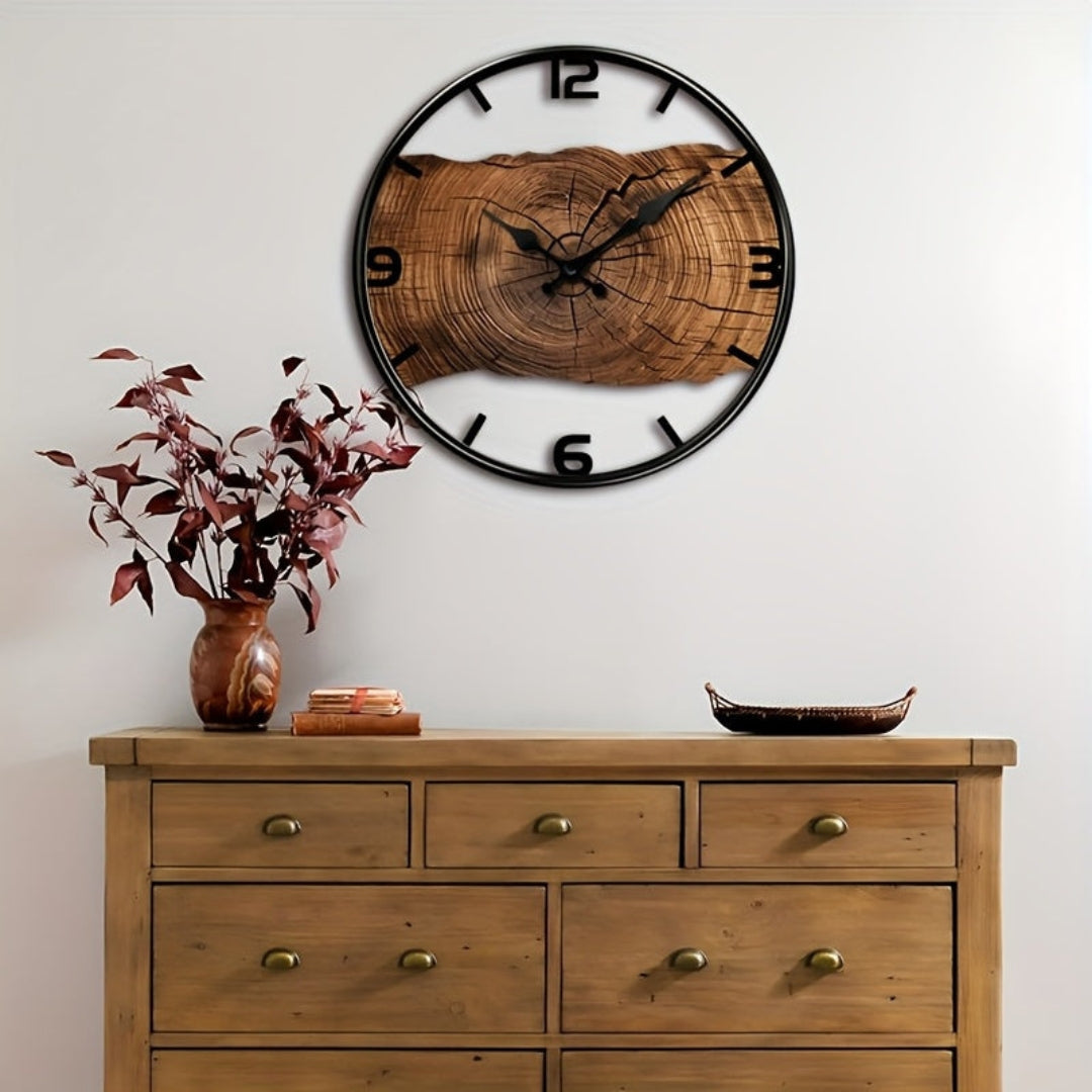 Rustic Carved Wood Wall Clock Silent Sweep Movement for Living Room & Bedroom Decor | Thomler