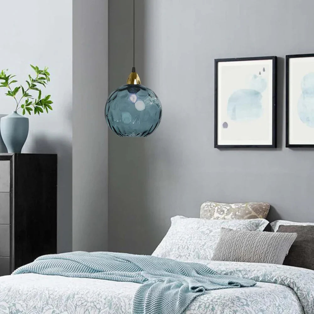 Pendant Light Ripple Glass 7.9 in Sphere Adjustable Dining Room Kitchen Hanging Ceiling Lamp Modern Nordic Minimalist Fixture | Thomler