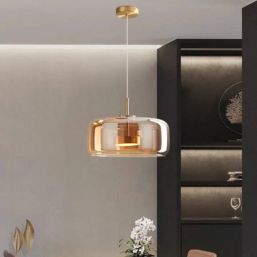Pendant Light Glass 102.0 cm x 38.0 cm Cognac Or Smoke Grey Dining Room Kitchen Island Scandinavian Hanging Ceiling Lamp | Thomler